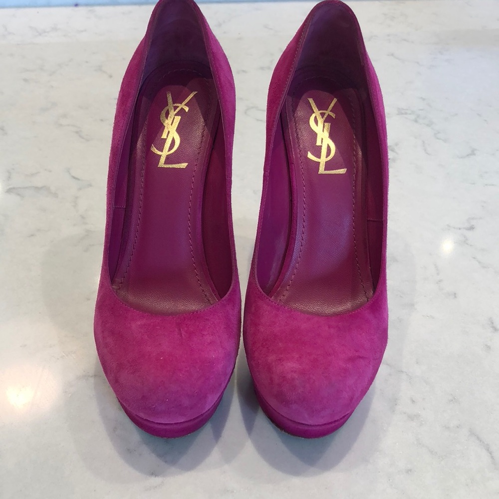 Authentic YSL hot pink suede platform